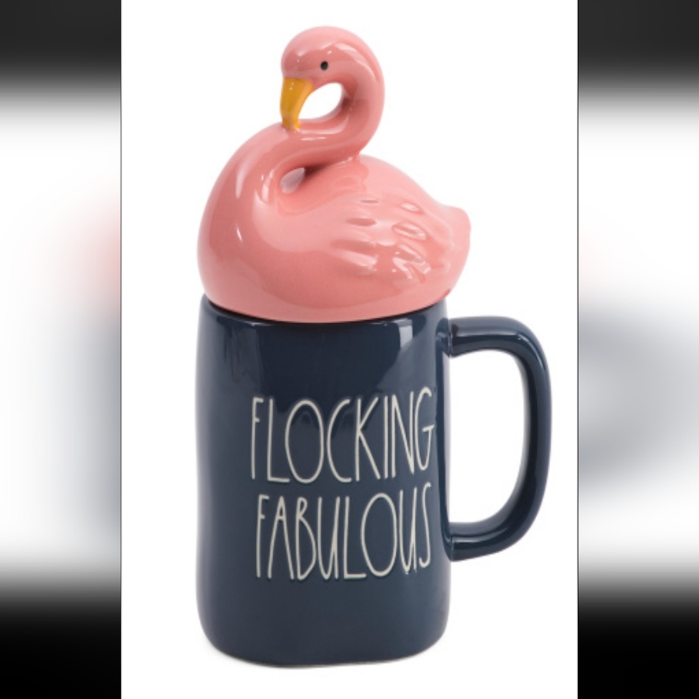 Flamingo Rae Dunn Flocking Fabulous mug with lid